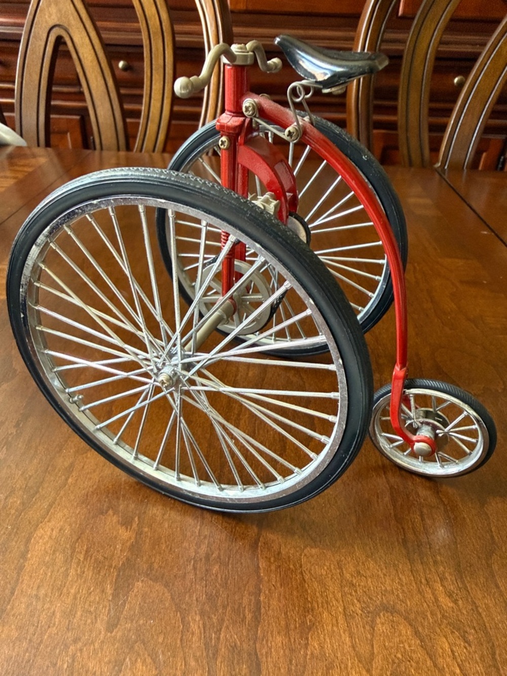 Red Victorian era Tricycle Otto Dicycle high wheeler miniature Decorative model